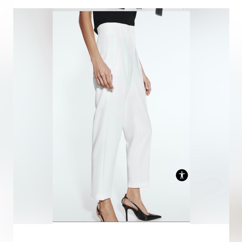Zara Women’s White Dress Pants - High Waisted Elastic Waist - Size L - NWOT